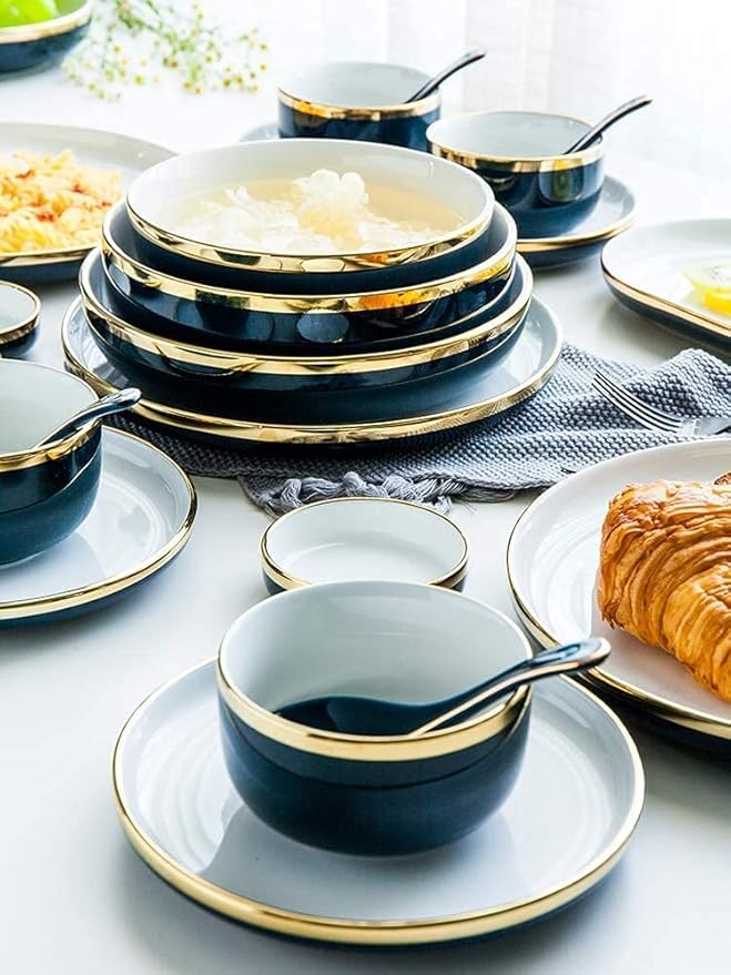 Dinnerware Sets Dish Set31/54 Pieces Fine PorcelainNordic White European-Style Phnom Penh Tableware Set Service for 6-10 (A 31pieces)