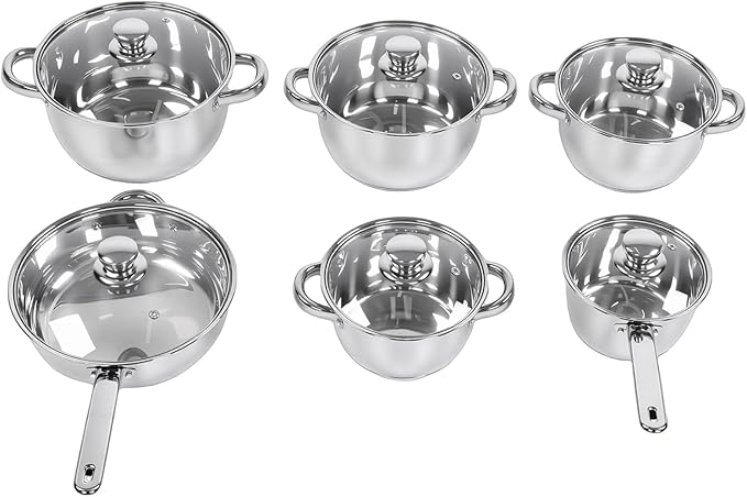 Pssopp 15Pcs Stainless Steel Cookware Set Kitchen Pots and Pans with Lids Shovel Spoons for Home Cooking