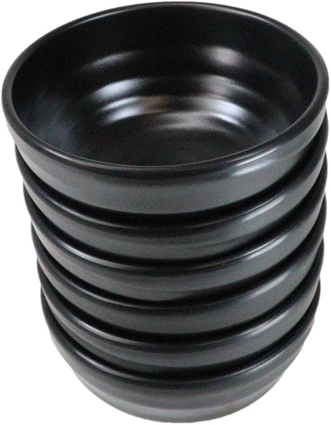 Ebros Gift Contemporary Ridged Matte Black Melamine Series Dinnerware Serveware Kitchenware Set Japanese Chinese Restaurant Supply (Pack Of 6 Small Round Soup Appetizer Rice Bowls 10oz)
