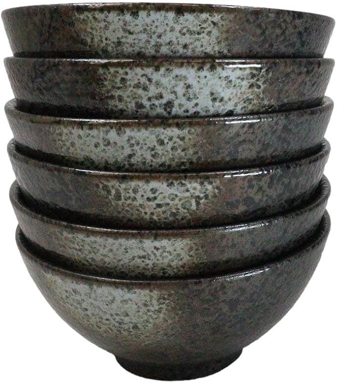 Ebros Gift Artistic Charcoal Grey Tone Hakumu Porcelain Collection Dinnerware Serveware Kitchenware Set Asian Japanese Restaurant Supply (Pack Of 6 Small Rice Soup Appetizer Bowls 10oz)