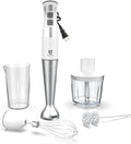 Immersion Hand Blender UTALENT 5-in-1 8-Speed Immersion Blender with 500ml Food Grinder 600ml ContainerMilk FrotherEgg WhiskPuree Infant Food Smoothies Sauces and Soups - White