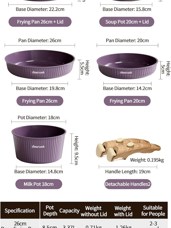 Amercook detachable nesting cookware non-stick versatile pot set kitchen-specific cookware set for home use Twilight Purple nine-piece set