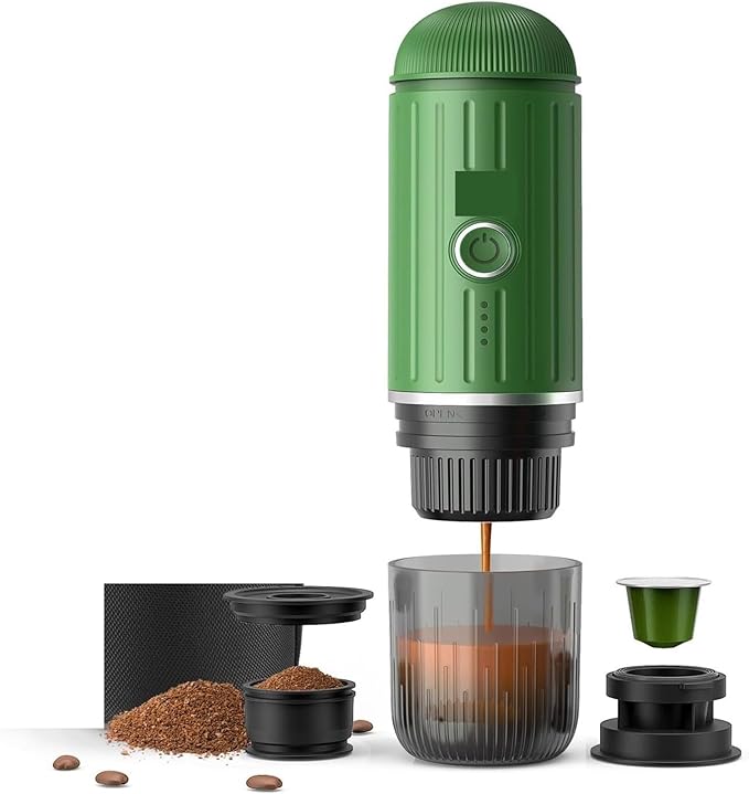 Heating Portable Coffee Machine Fit Capsule And Ground Travel Espresso Maker For Camping Office (Groen)