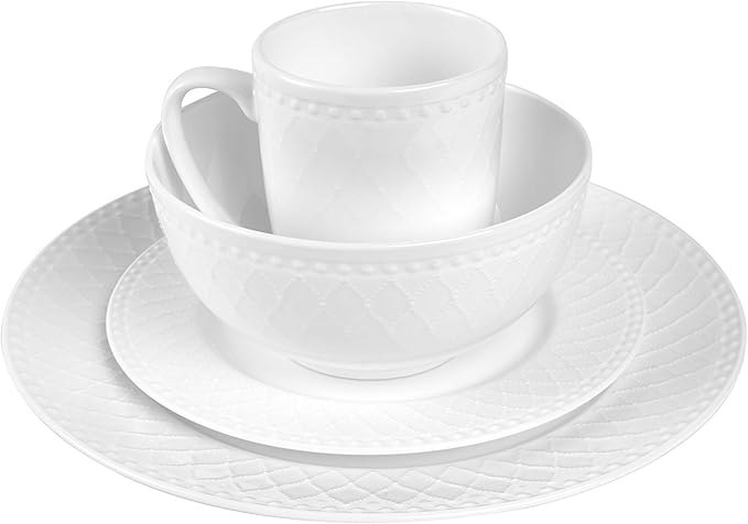 Stone Lain Alexandria 32-Piece Dinnerware Set Bone China White