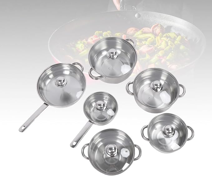 CHICIRIS Kitchen Cooking Set Thickened Stainless Steel Cookware Set Excellent Thermal Conductivity Pots and Pans with Lids Even Heating Cooking for Home Kitchen