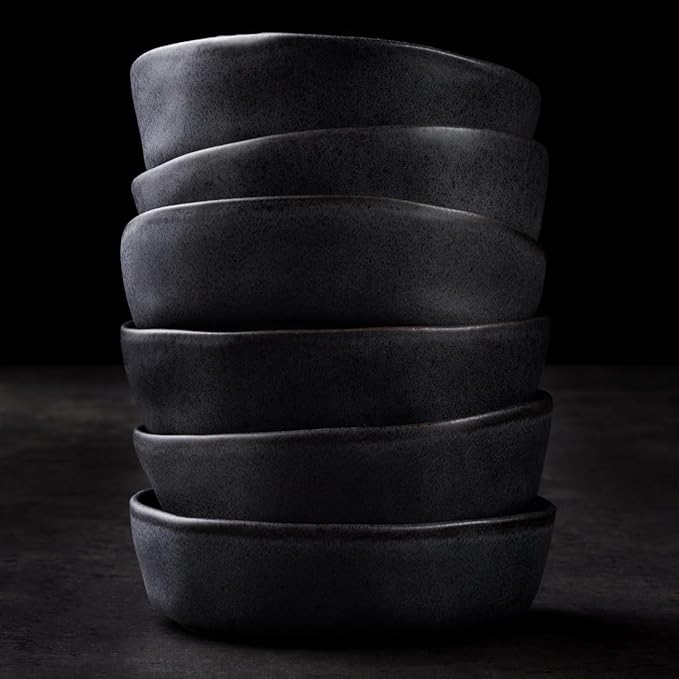 Stone by Mercer Project HEKONDA Modern Stoneware 16-Piece Dinnerware Set Plate and Bowl Set Dish Set for 4 Black