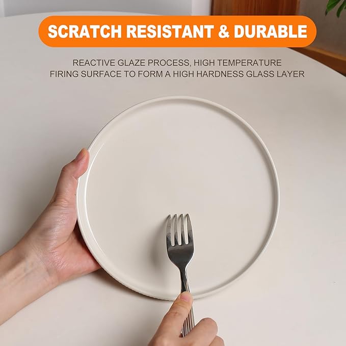 MONITO Ceramic Plates and Bowls Sets for 4 12PCS Stoneware Dinnerware Sets Reactive Glaze Dish Set Chip and Scratch Resistant Double Microwave and Dishwasher SafeWhite