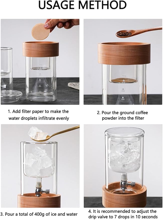 Slow Drip Ice Cold Brew Coffee Maker 500mL Borosilicate Double Wall Glass Iced Coffee Brewer for Coffee Bar Accessories Easy to Use and Clean