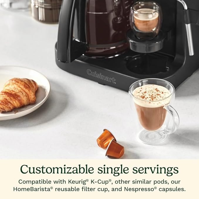 Cuisinart Coffee Center Barista Bar 4-in-1 Coffee Maker Single-Serve Pods Compatible Coffeemaker Three Brewing Sizes SS-4N1MBNAS Black