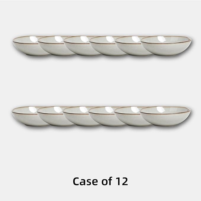 Organic Shape Highland Ceramic Serving Bowl 12pcs 9 Inch Handmade Reactive Glaze Stoneware 40oz Bowl with Wavy Edge for Kitchen Microwave &amp Dishwasher Safe Scratch Resistant-grey