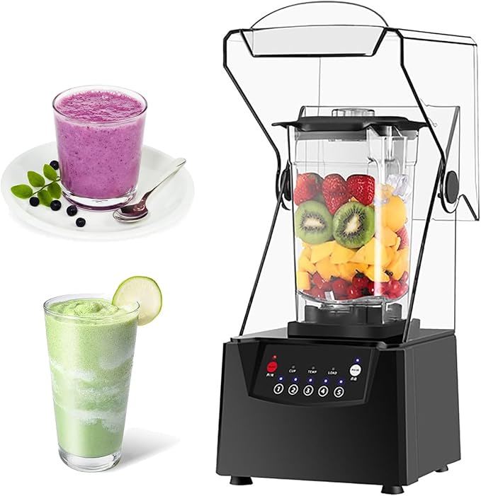 Commercial Stand Mixer Blender Smoothie Maker Professional Countertop Blender with Sound Enclosure Cover 2L Capacity 17000rpm Blade 5 Presets Silent Broken Wall Cooking Machine