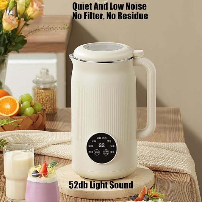 The 8-In-1 Multifunction Nut Milk &amp Juice Maker 8-In-1 Nut Milk Maker Machine Automatic Plant-Based Milks Blender with Delay Start Keep Warm Self-Cleaning (Beige)