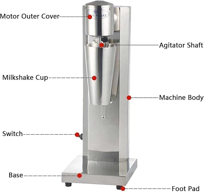 Milkshake Machine Electric Stainless Steel Smoothie Blender Maker Milk Ice Cream Mixerwith 750Ml Cup for Frappe Juices