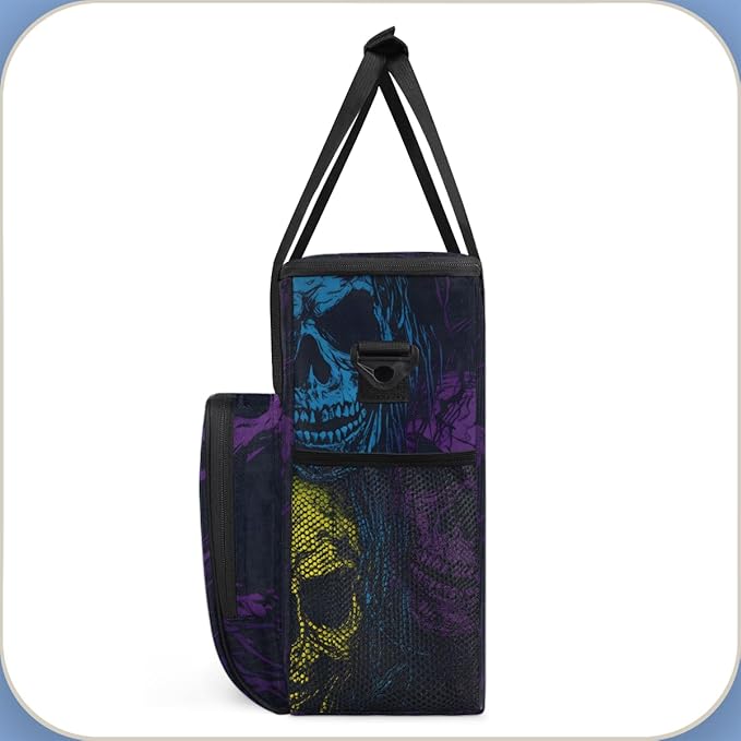 Neon Skull Coffee Maker Carrying Bag Portable Travel Storage Tote Bag Compatible with K-Mini or K-Mini Plus Single Serve Coffee Brewer Carrying Case with Multiple Pockets &amp Shoulder Strap