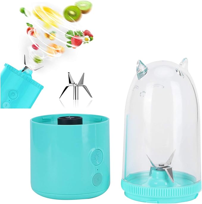 Portable Blender 500ML USB Rechargeable Mixers Fresh Fruit Juicers Bottle Shape Mini Electric Blender Strong Cutting Power with 4 Blades for Home Sport Office Campin (Blue)