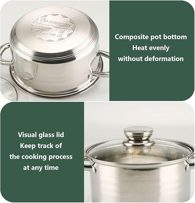 12pcs Pots and Pans Set Non Stick Stainless Steel Kitchen Cookware Sets Induction with Visual Lid Cooking Set Includes Soup Pot Frying Pan Milk Pot for Oven &amp Dishwasher SafeC