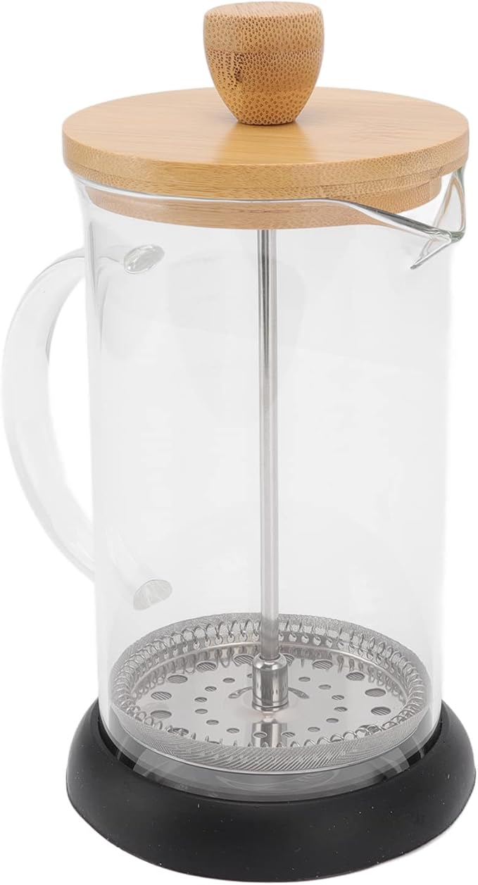 flexman French Press Coffee Maker High Heat Borosilicate Glass Stainless Steel French Press Coffee for Home Office Outdoor Camping Family Gatherings (600ML Bamboo Cover)