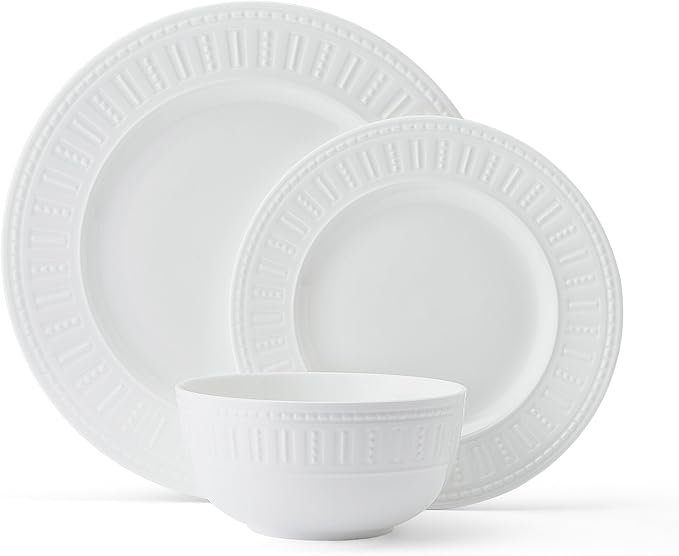 Mikasa Miles Bone China Lightweight Chip Resistant 12 Piece Dinnerware Set Service for 4 White