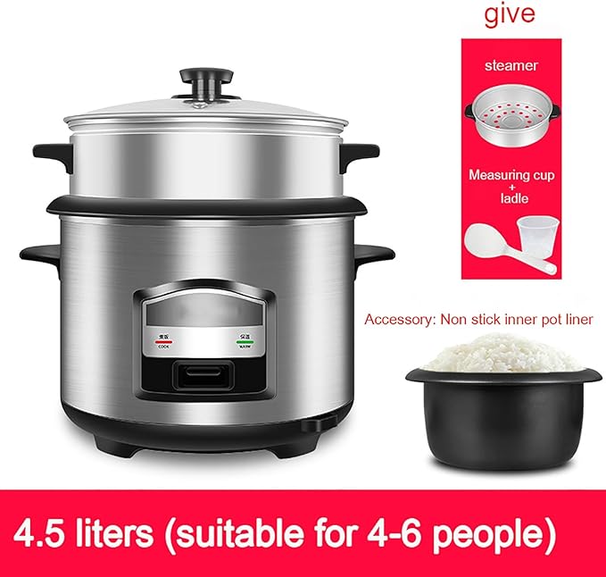 Rice Cooker Pot Style and Food SteamerHousehold 4.5/5.5/6.5L Stainless Steel Rice CookerOne TouchAutomatic Insulation(4.5L)