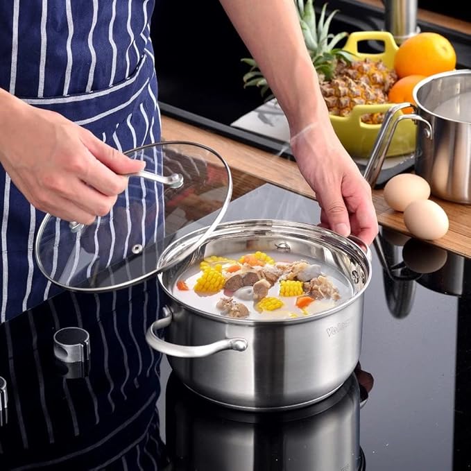Cookware Set Kitchen Stainless Steel 9-Piece Cooking Pot SetSafeNon Stick SaucepanCasserole with Glass lid