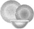 Glass Dinnerware Set: Fancy Set of Textured Clear Glass Dinner Plates and Bowls - Includes Dinner Plate Salad Plate and Soup Bowl - Service for Four - 12 Piece Glass Dishes Set (Spark)