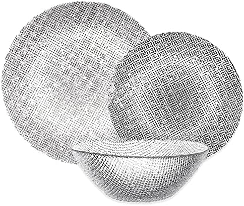 Glass Dinnerware Set: Fancy Set of Textured Clear Glass Dinner Plates and Bowls - Includes Dinner Plate Salad Plate and Soup Bowl - Service for Four - 12 Piece Glass Dishes Set (Spark)
