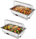 Electric Buffet Chafing Dish Warmer Set – 2-Pack 9QT Stainless Steel with Roll Top Lid – Adjustable Temperature Control – Full-Size Food Pans – NSF Commercial Catering Equipment for Parties