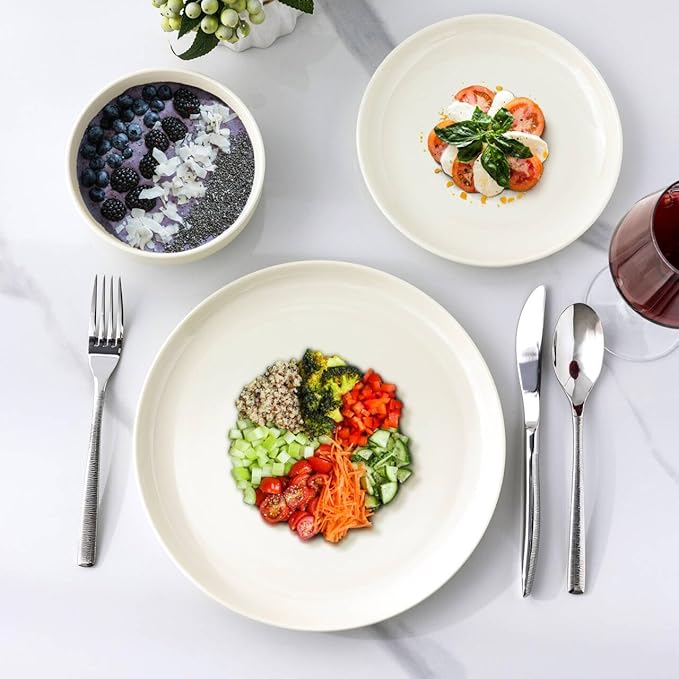 AmorArc Ceramic Dinnerware Sets High Rim Stoneware Plates and Bowls Sets Highly Chip and Crack Resistant | Dishwasher &amp Microwave &amp Oven Safe Dishes set Service for 4 (12pc)