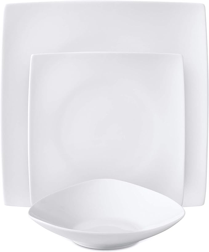 Bone China Square Shape Elegance White 18pc Dinnerware Set