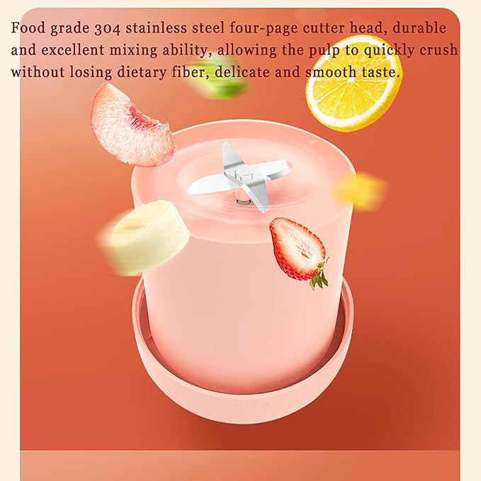 Portable Blender Small Juicer Cup 450ml with Cross-Shaped Hided Blades 2000 RPM and Blending Easily Magnetic Induction Charging and Easy to Clean for Travel Camping Gym Office Home