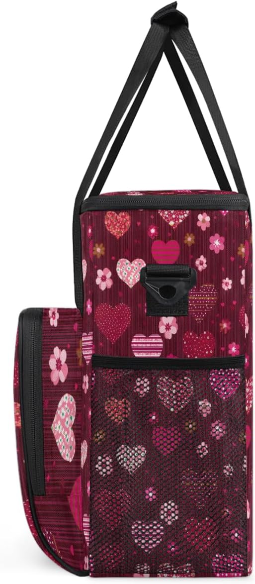 Valentine's Day Heart Flowers Coffee Maker Carrying Bag Coffee Machine Travel Storage Bag Compatible with K-Mini or K-Mini Plus Portable Single Serve Coffees Brewer Case with Pockets for K-Cup Pods