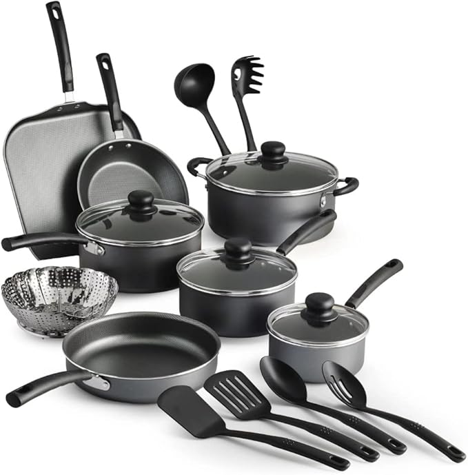 18 Piece Non-stick Cookware Set Steel Gray