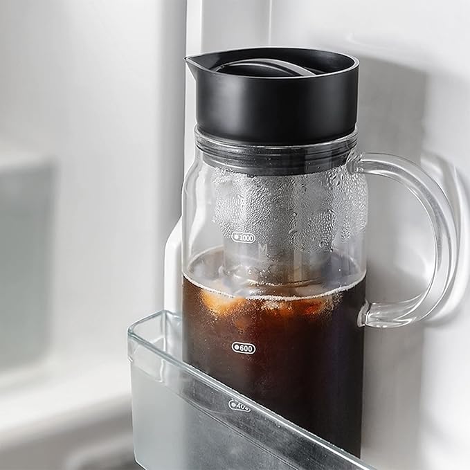 Coffee Pot Iced Coffee Maker Kettle with Stainless Steel Filter Tea Pitcher Ice Hot and Cool Espresso Ice Drip Coffee Office Cold Kettle 1200ml