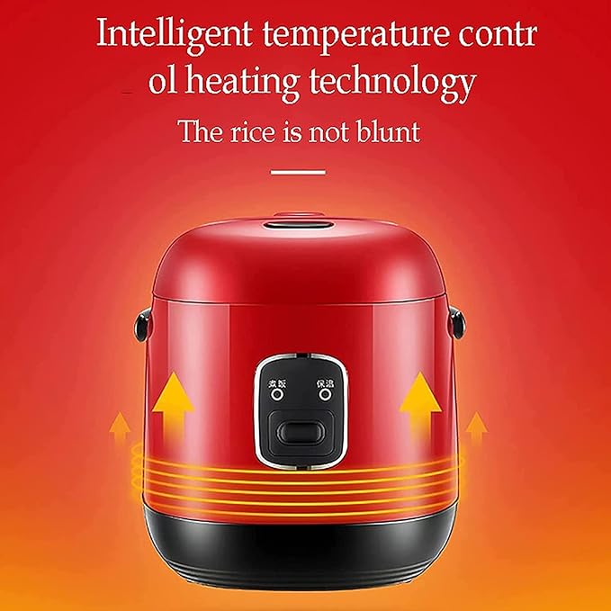 Mini Rice Cooker Fully Automatic Electric Rice Cooker With Portable Handle Easy To Clean Non-StickDetachable Cooking Pot (Red)