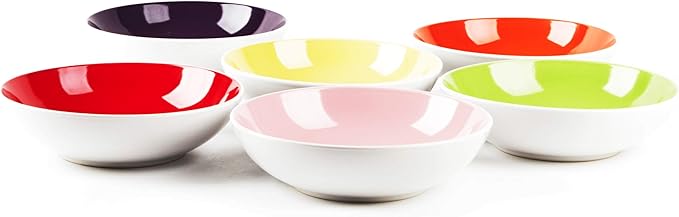 Stoneware Coupe Shape Soup/Pasta Bowl - 8 inch - Set of 6 Very Rose Assorted Colors