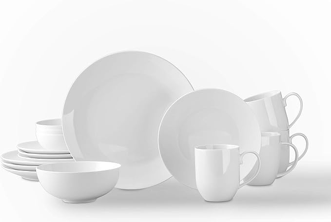 Bone China Coupe Shape Elegance White 16pc Dinnerware Set
