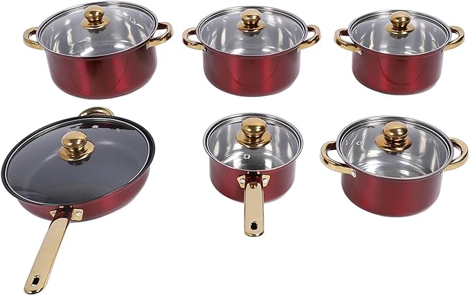 6 Piece Stainless Steel Pan Set Stainless Steel Cookware Set Induction Frying Pan Pot Cookware Saucepan Set with Lids Multifunctional Frying Pans Milk Pans for Kitchen Cooking