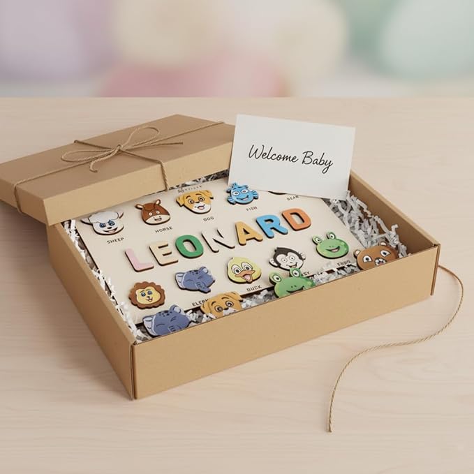 First Birthday Gifts for Girl Personalized Baby Gifts Wooden Puzzles for Toddlers 1-3 Animal Toys for Toddlers 1-3 Customized Baby Gift 1-2 Year Old Toys