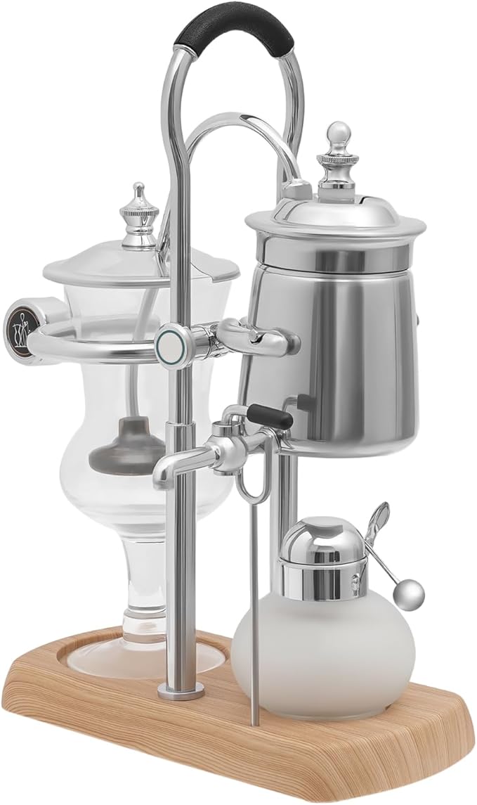 Belgian Balance Syphon Coffee Maker Vintage Style Stovetop Brewer with Glass Carafe &amp Faucet for Premium Coffee &amp Tea