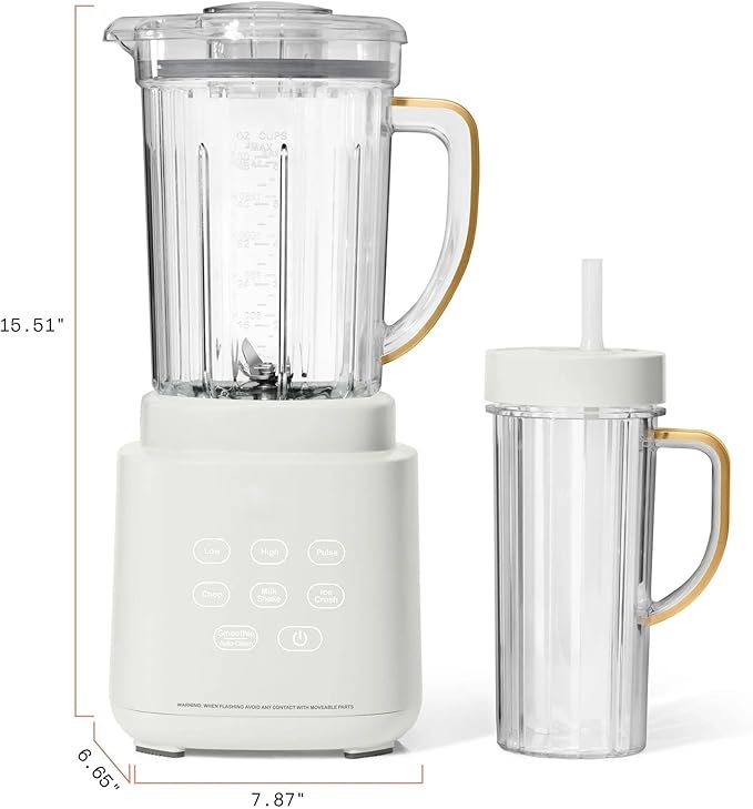 High Power Countertop Blender System with Multiple Speeds Ice Crushing Smoothie and Chopping Functions 50 oz Jar and 20 oz Single Serve Cup (White Icing)
