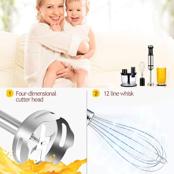 800W Hand Immersion Blender 4-in-1 Hand Blender with 7-Speed + Turbo 304 Stainless Steel Stick Blender Mixing Cup Food Chopper Whisk Attachment for Smoothies Puree Baby Food BPA-Free