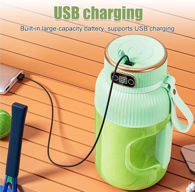Portable Juicer Cup 1.2L Small Juice Blender USB Rechargeable Blender Cup with Digital Display for Juice Shakes Smoothies