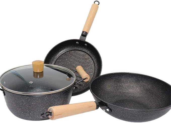 Pot Set Non-Stick Cookware Set Kitchen Pots and Pan Set Suitable for Stir Fry Roast Sauce Soup 3 Pieces Cookware Cooking Set