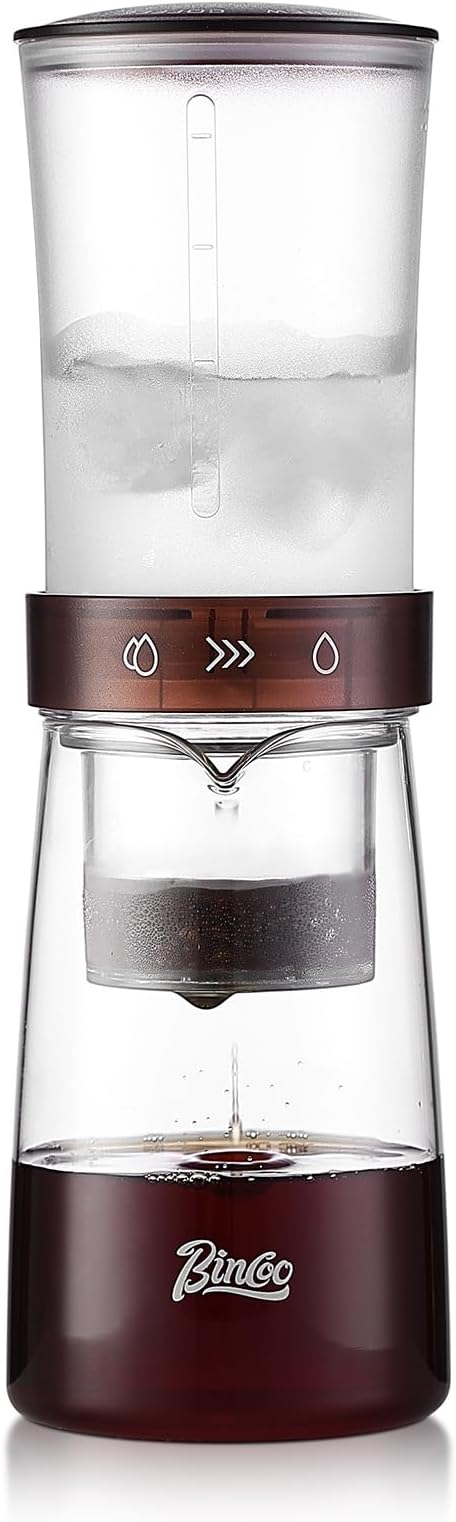 Adjustable Flow Cold Brew Coffee Maker 450ml Glass Ice Drip Tower with Control Valve &amp 500-Mesh Stainless Steel Filter for Smooth Low-Acid Cold Brew Iced Coffee at Home (Translucent Amber)