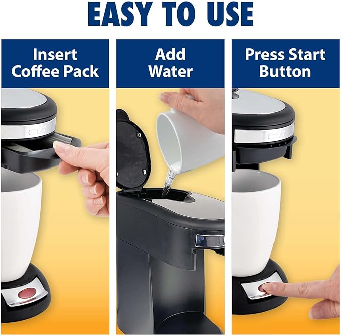 Café Valet Single Serve Coffee Maker Brews 10 Ounces of Coffee or Hot Water Compatible with Café Valet Coffee Packs