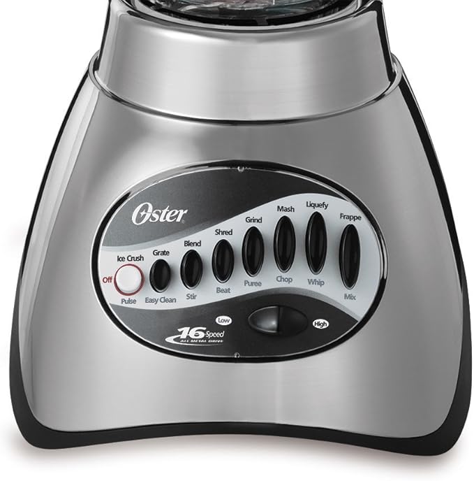 Oster Classic Series 16-Speed Blender with Food Chopper &amp 5-Cup Glass Jar Countertop Kitchen Blender Brushed Nickel