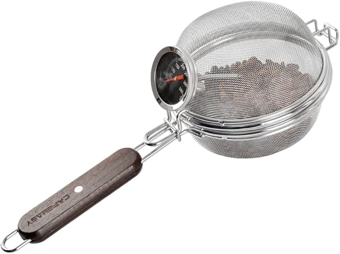 Home Coffee Bean Roaster Tool - CAFEMASY Portable Stainless Steel Handy Coffee Roaster Mesh Pan Tool with Thermometer for Home &amp Outdoor Coffee Beans Baking