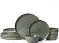 Famiware Mars Plates and Bowls Set 12 Pieces Dinnerware Sets Dishes Set for 4 Sage Green