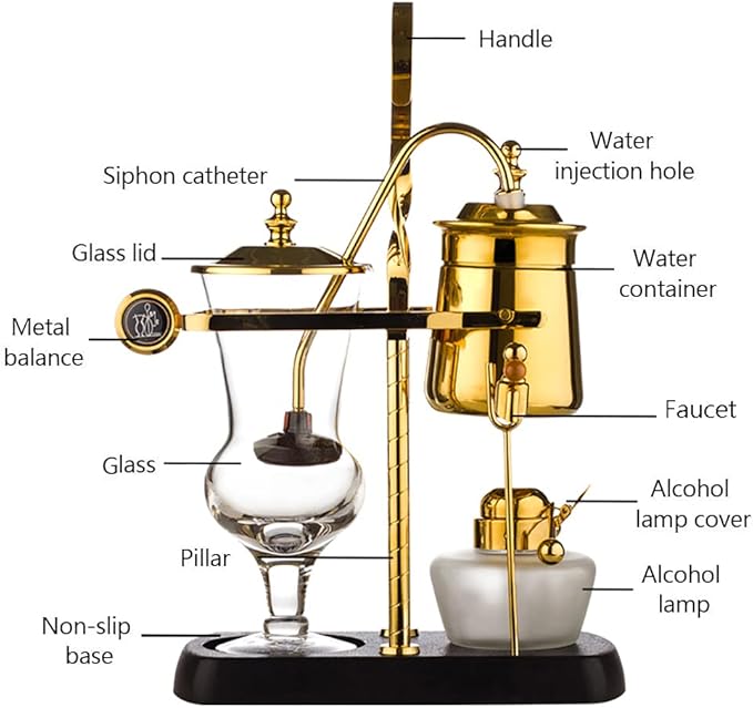 Balance Siphon Coffee MakerBelgium Coffee MakerLuxury Royal Belgium Balance Syphon Coffee Machine for Home Office Coffee Lover Cold Brew Maker (silver)