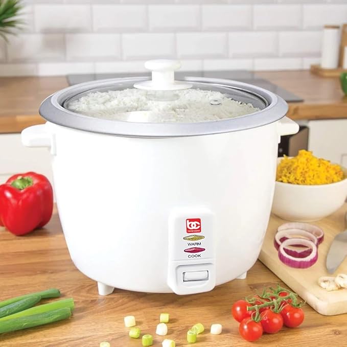 Bene Casa White Rice Cooker 3 Cup (uncooked)/ 6 cup (cooked) Arrocera Blanca Electrica 3 Medidas sin Cocinar 6 Medidas Cocinada.